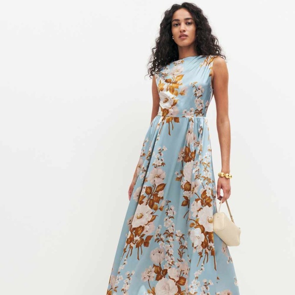 Reformation Blu Silk Dress Serene - Size 6 - Picture 1 of 3